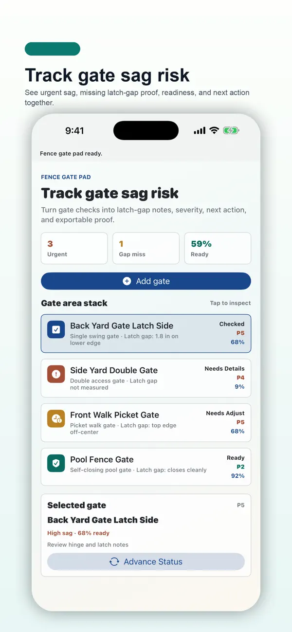 Screenshot #1 pour Fence Gate Sag Check Pad