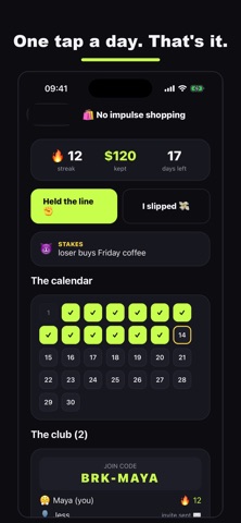 Broke Club: No-Spend Streaks iPhone screenshot