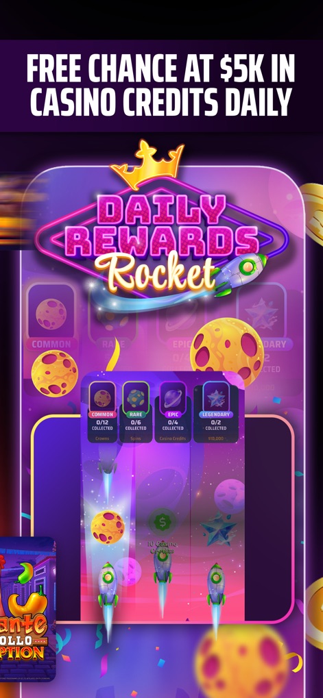 DraftKings Casino - Real Money - Users can explore the interactive "DAILY REWARDS ROCKET" interface and its motivating tiered reward system.