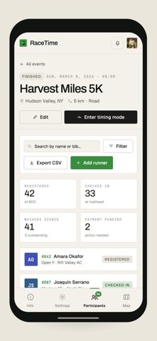 Manage race with RaceTime Screenshot 3 of 5