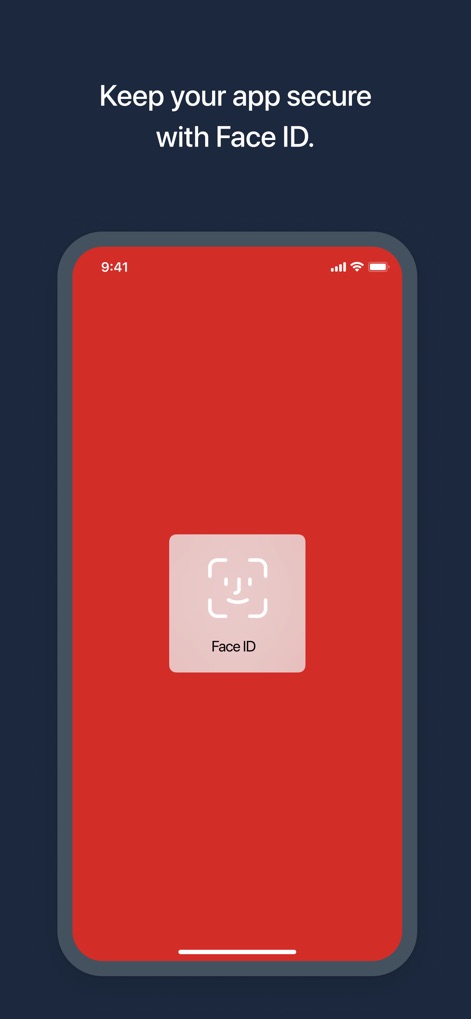 LastPass Authenticator - アプリへのアクセス時にFace IDのプロンプトが表示され、画面中央に顔認識のアイコンが示されることで、ユーザーは生体認証を活用し、機密性の高い認証アプリを強固に保護できます。