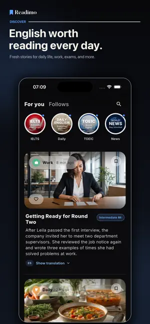 Readimo: English Reading Feed screenshot 1