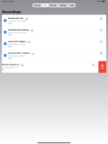 Secure Voice Recorder iPad screenshot