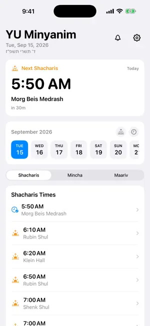 YU Minyanim screenshot 1