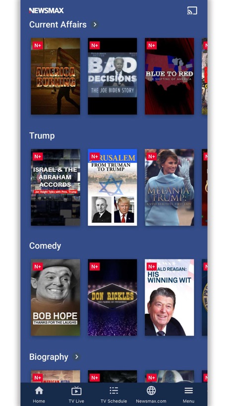 Newsmax App Store screenshot 3, no headline. The app itself is the background.