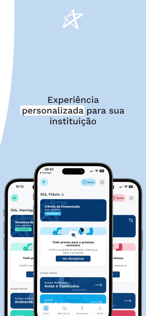 Duda - Experience a tailored academic environment through personalized institutional cards and convenient quick access buttons for various academic resources.