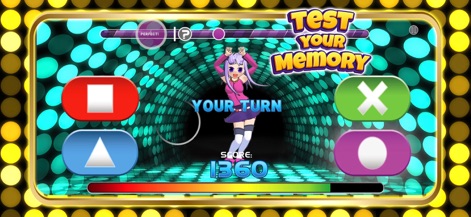 Caramella Girls Game - Experience dynamic rhythm action with the clear 'YOUR TURN' prompt and responsive multi-colored input buttons guiding gameplay.