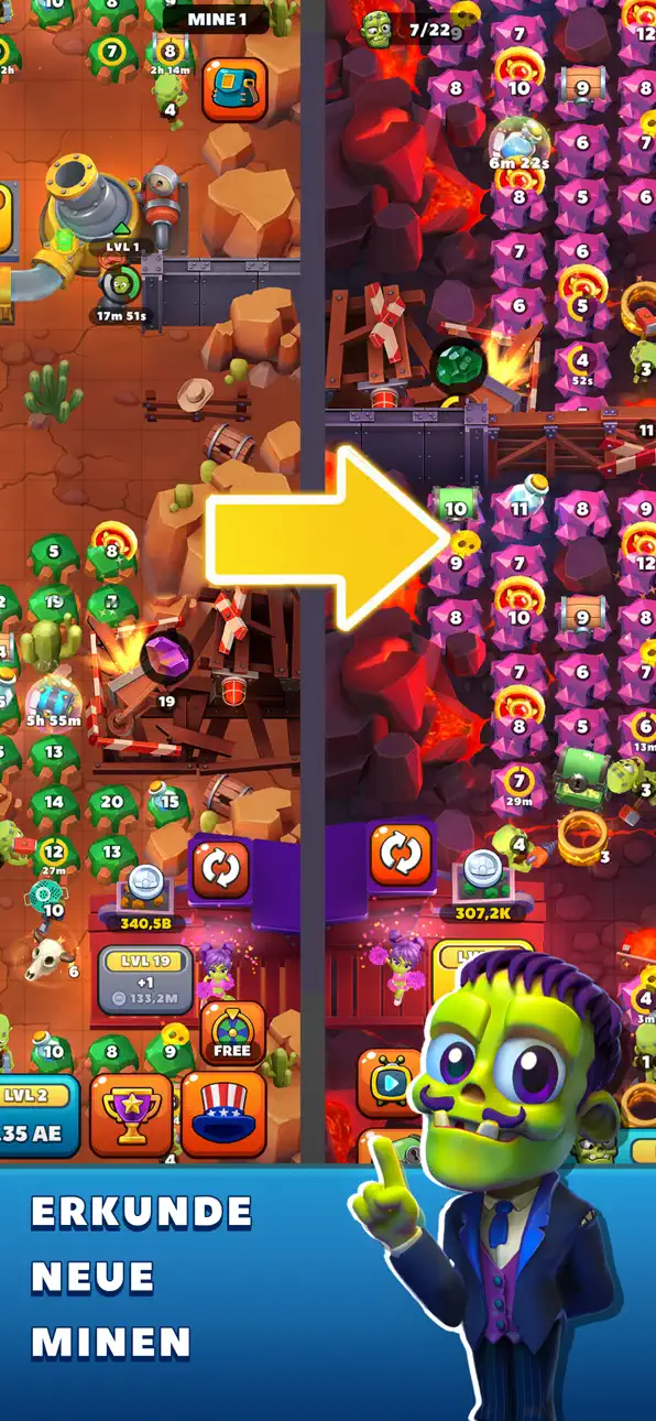 Idle Zombie Miner: Gold Tycoon iOS Mod IPA screenshot 4 - iOS game interface