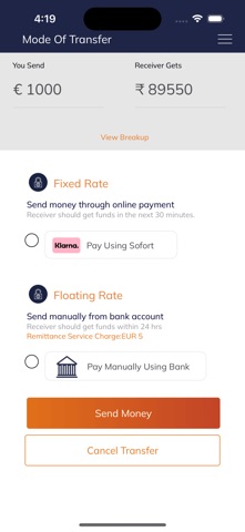 Money2India (Europe) iPhone screenshot