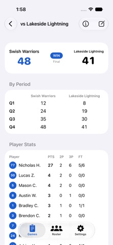 Courtside Hoop Stats iPhone screenshot