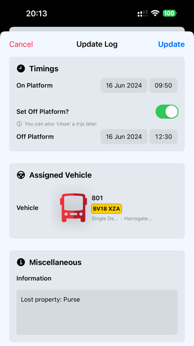 OnPlatform - Driver Log screenshot