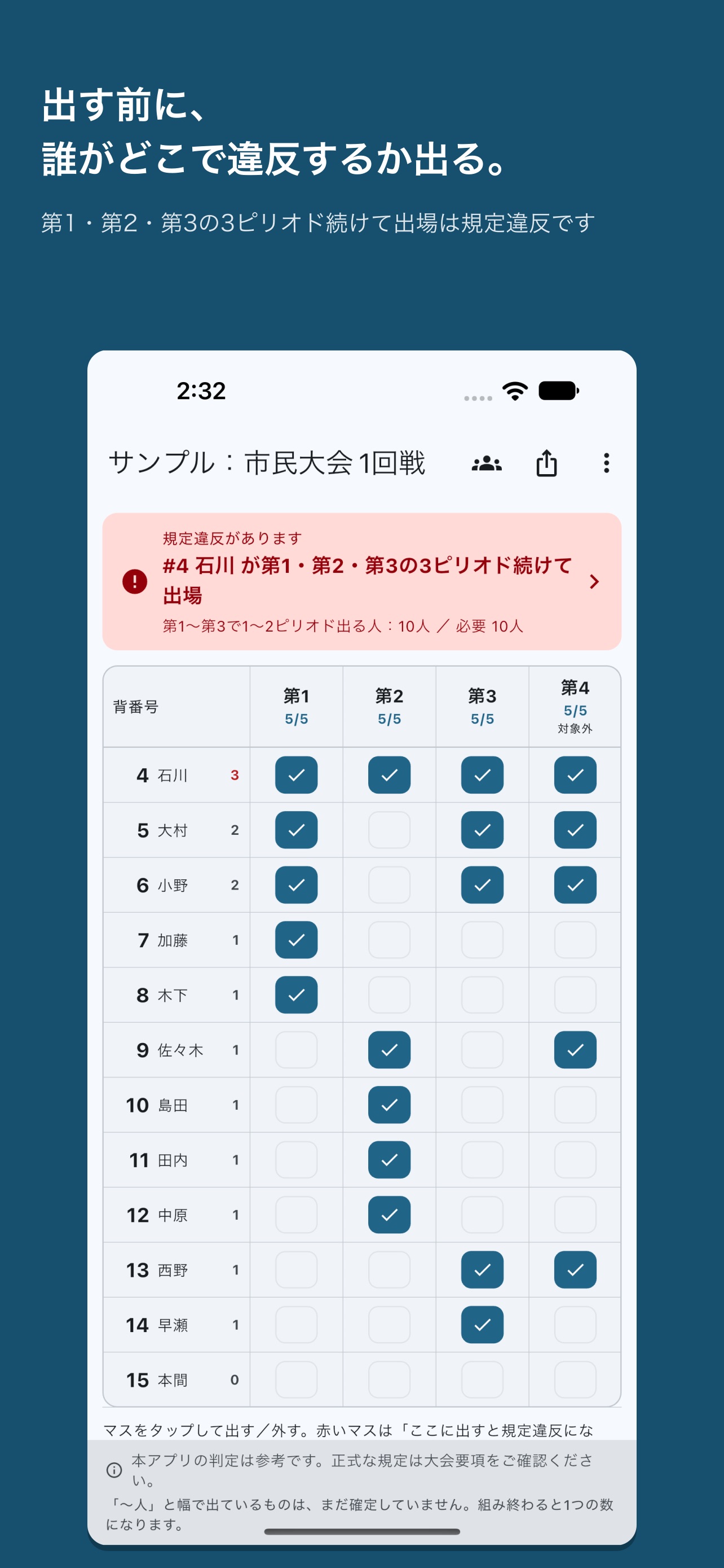 Screenshot 5 of ミニバス ローテ下書き 出場規定チェック
