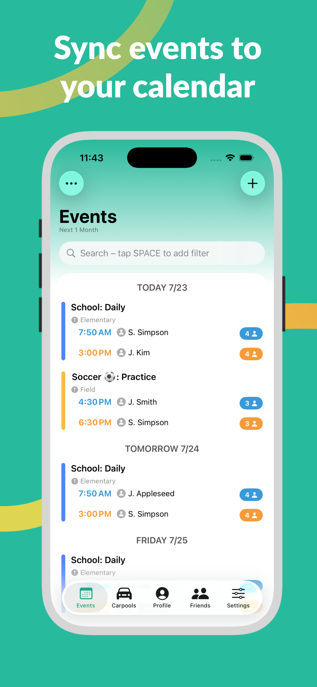 Carpool Kids: Family Calendar
