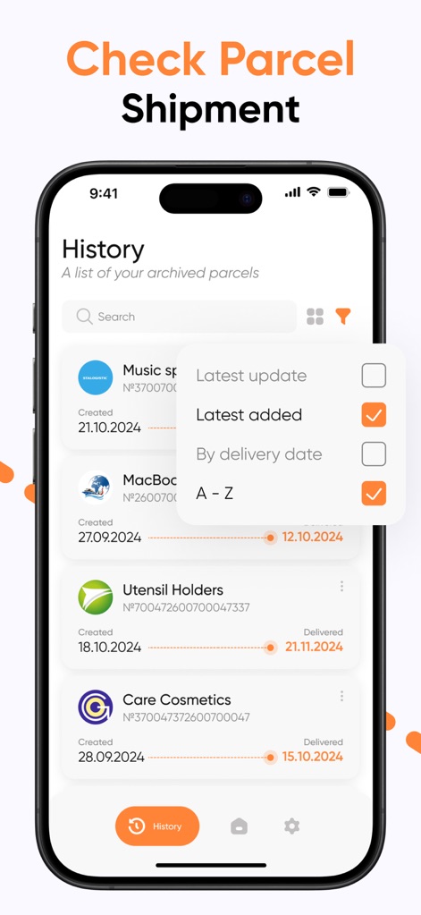 Package & Shipping Tracker App - package-tracker-delivery-history