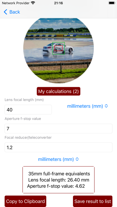 CropFactorPro: Lens Calculator Screenshot