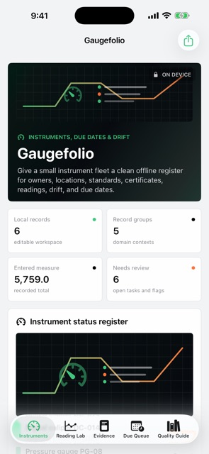Gaugefolio: Calibration screenshot 1