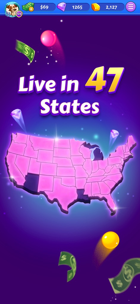 Bubble Cash - Discover the app's extensive geographical availability, clearly indicating its presence across 47 states with a detailed map visual.