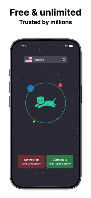 VPN cat: Fast Secure Unlimited iPhone screenshot 1