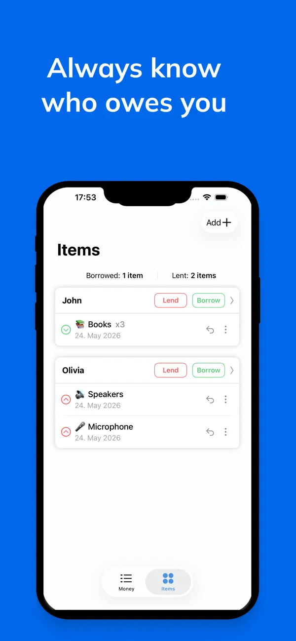 Screenshot #2 pour Lending - Track money & items