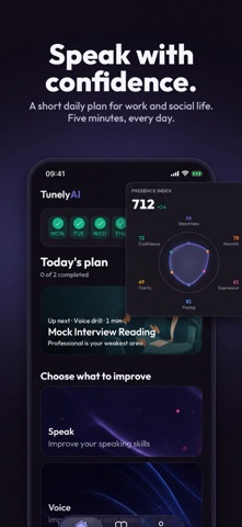 TunelyAI: Speech & Voice Coach iPhone screenshot