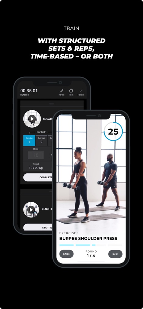 Gymshark Training and Fitness - The app facilitates focused training with a clear on-screen timer for duration tracking and provides real-time exercise guidance with visual demonstrations for each movement.