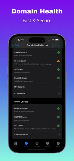 Capture d'écran de Domain Health sur iPhone 6