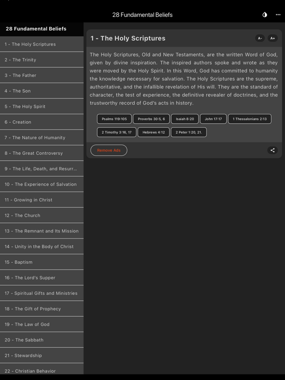 The 28 fundamental beliefs SDA iPad screenshot 5 - Reference app