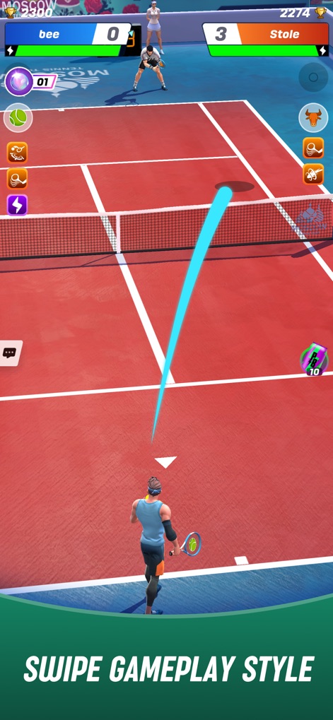 Tennis Clash：Sports Stars Game - Master the game with responsive swipe gestures, allowing precise ball control and strategic shot placement.