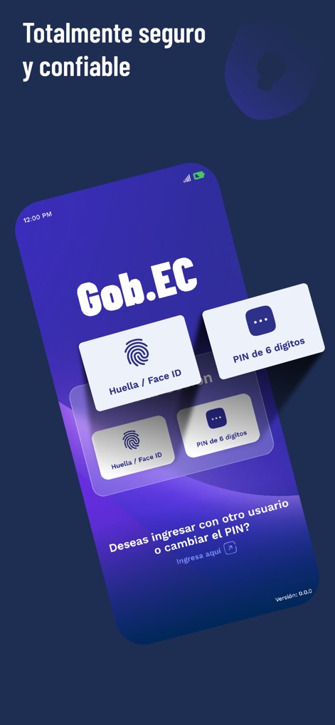 Gob.EC - Ensure secure access with advanced biometric authentication options such as 'Huella / Face ID' and an alternative 'PIN de 6 dígitos' for user convenience and safety.