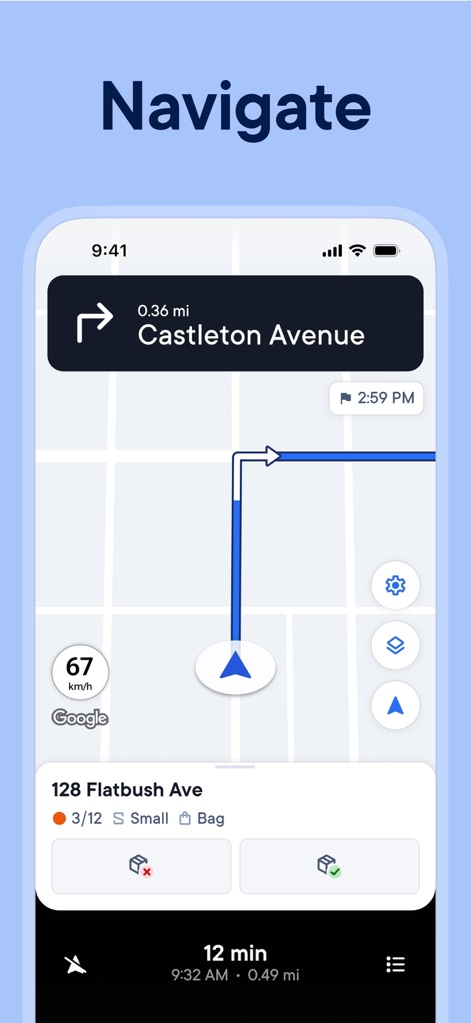 Spoke (Circuit) Route Planner - Users benefit from real-time navigation prompts like the clear turn instructions and comprehensive ETA and distance displays, ensuring efficient travel.