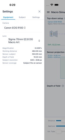 Macro Photography Calculator screenshot