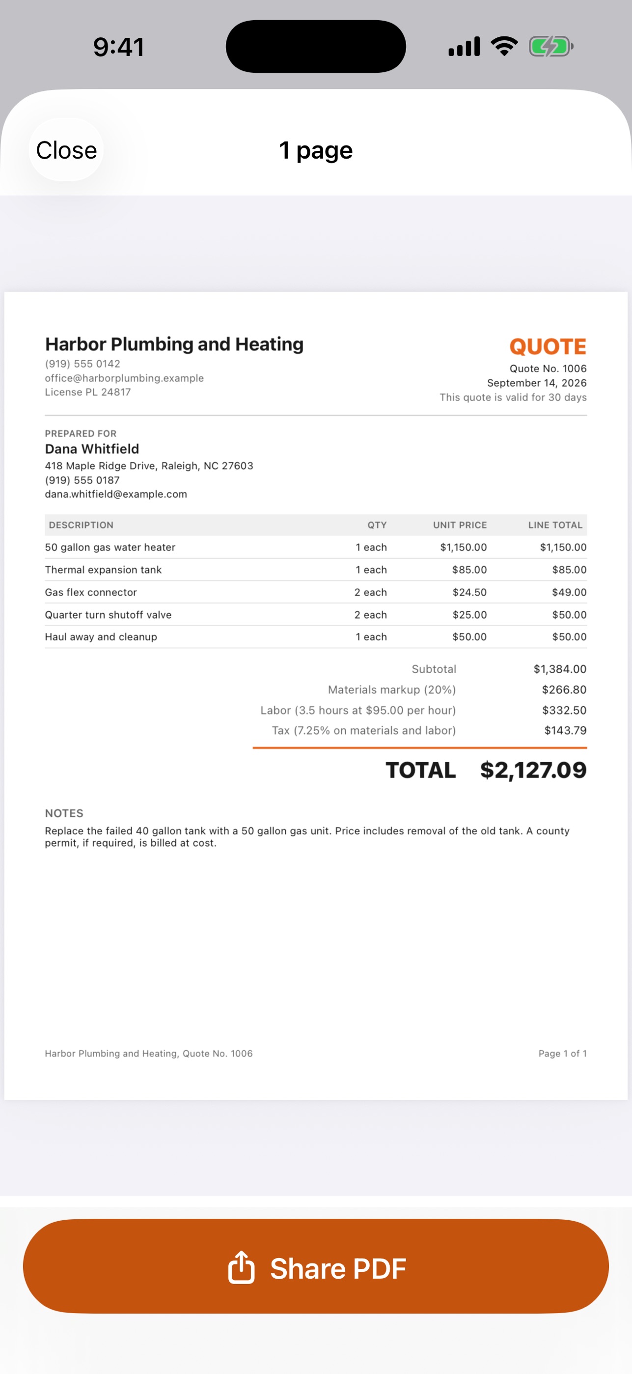 Screenshot 3 of QuickQuote for Trades