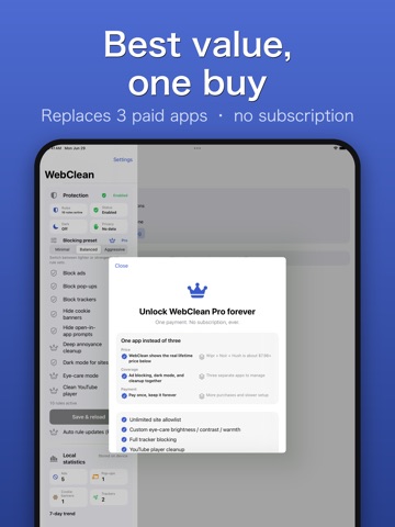 WebClean: Ad Blocker and Dark iPad screenshot