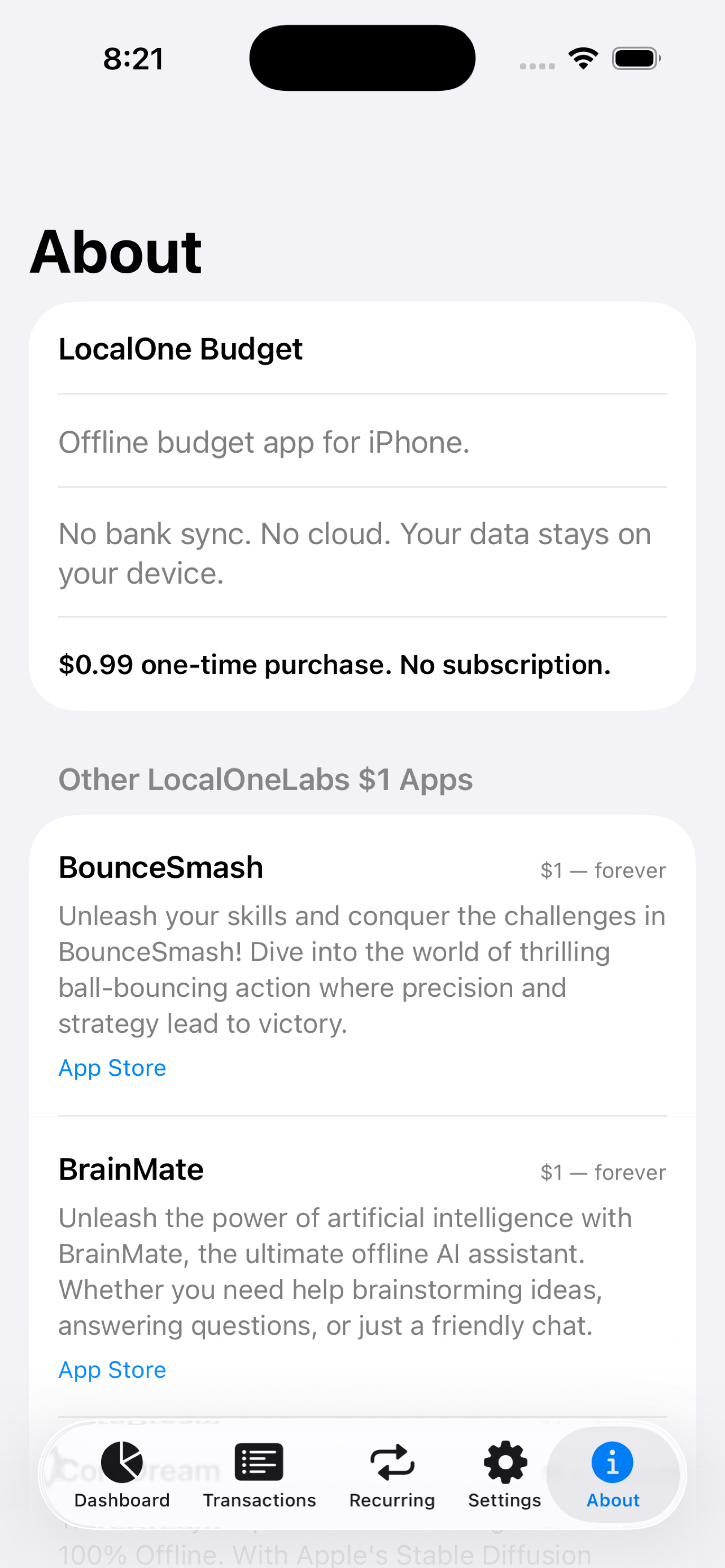 LocalOne Budget