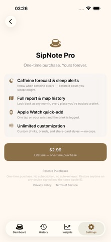 SipNote: Caffeine Tracker iPhone screenshot