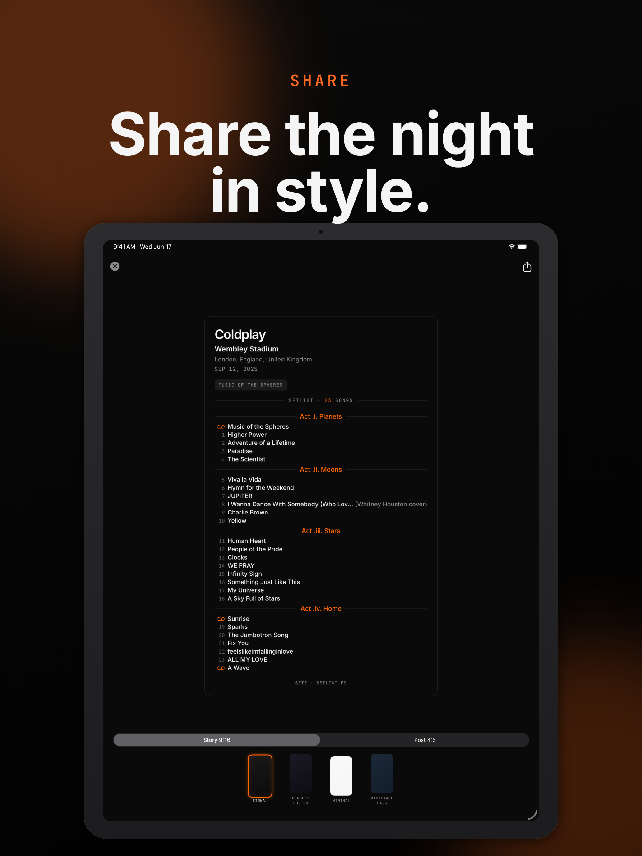 Setz — Concert Setlists
