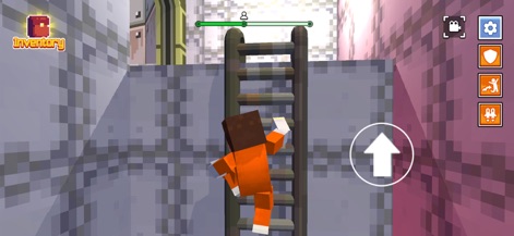 Prison Survival: Police Escape - 長いハシゴを登るアクションが表示されており、高所への移動や隠された脱出経路の探索を示しています。