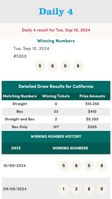 California Lottery Numbers Screenshot