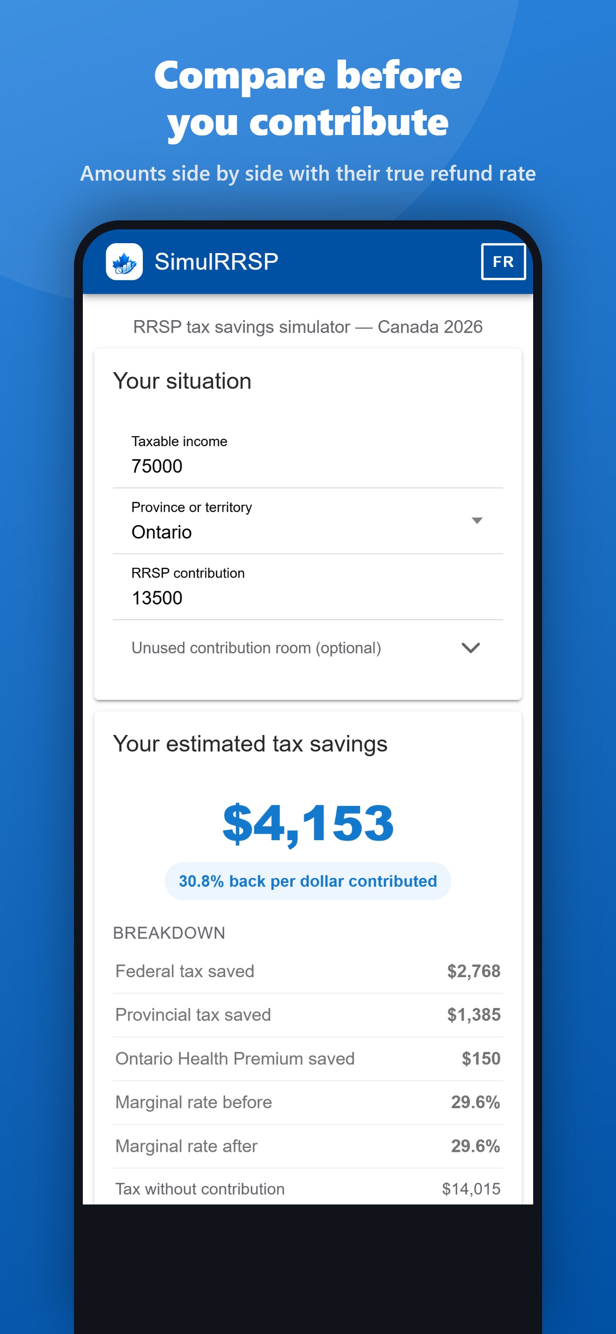Screenshot 1 of SimulRRSP: RRSP Tax Calculator