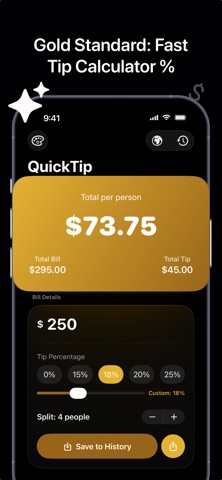 Tip Calculator % Gold Bill screenshot