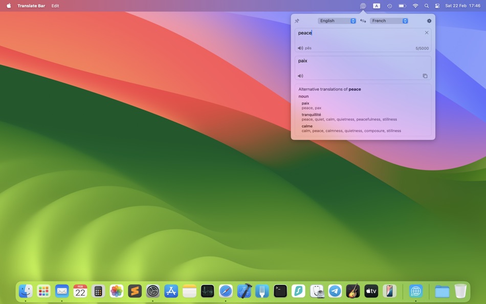 #1. Translate Bar (macOS) 由: Andrey Sidorovnin