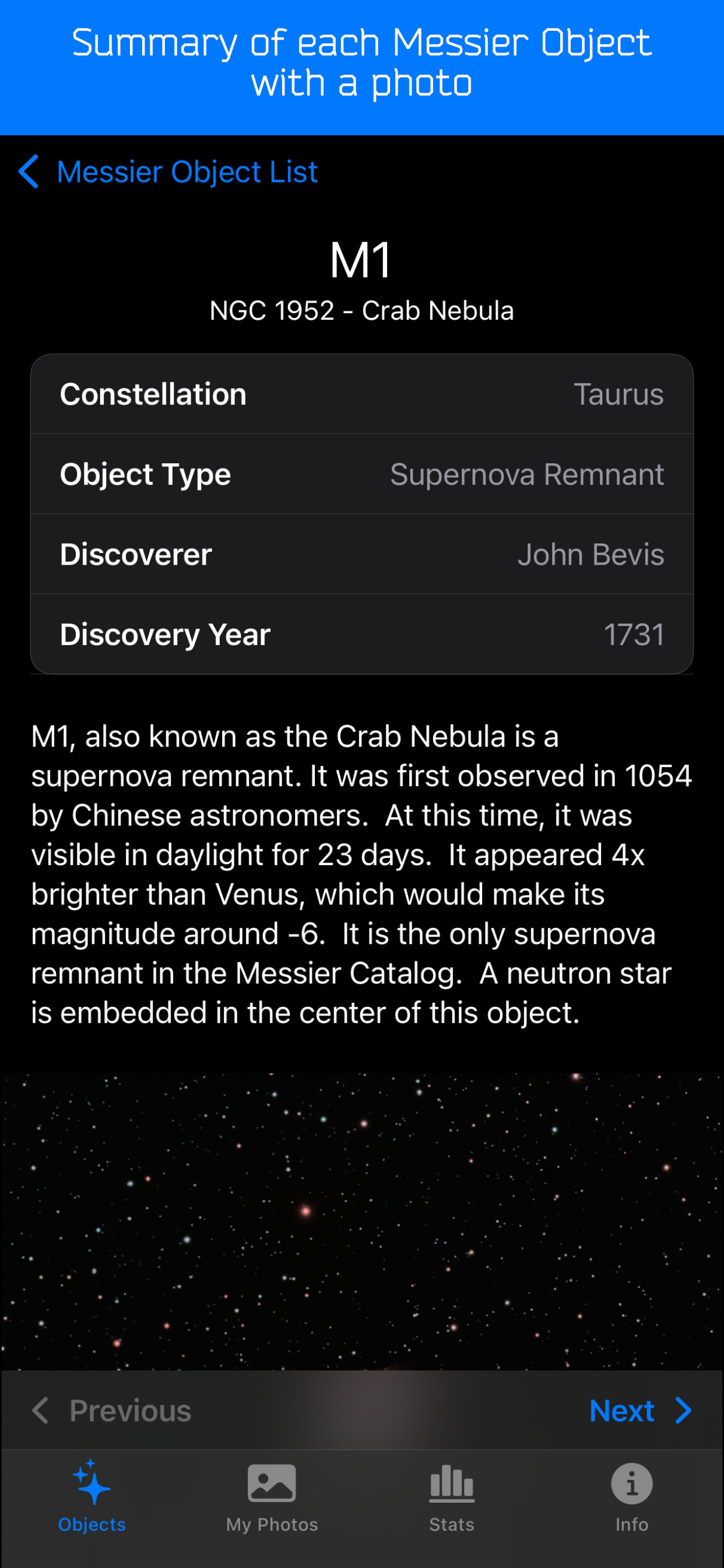 Messier Journal screenshot 2