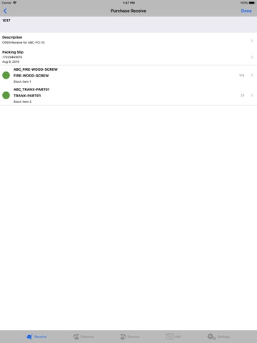 Perform 26.0 Material Receive iPad screenshot