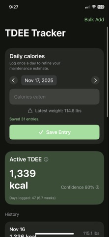 Dynamic TDEE Tracker screenshot
