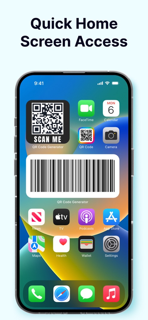QR Code Generator, QR Template - Les utilisateurs bénéficient d'un accès rapide grâce à un widget de code QR sur l'écran d'accueil et des raccourcis directs via l'icône de l'application, optimisant l'efficacité de la gestion des codes.