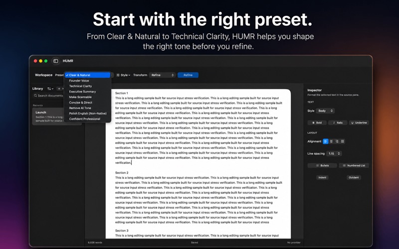 HUMR: AI Writing Refiner screenshot
