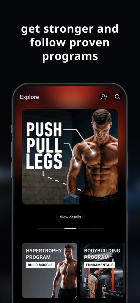 Lyfta: Gym Workout Tracker Log - Discover a wide range of expert-designed workout programs like 'PUSH PULL LEGS' and browse various training methodologies within the exploration interface.