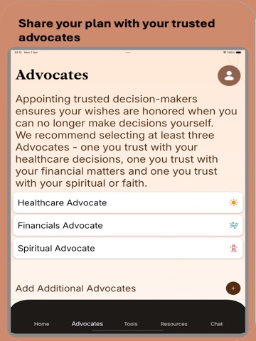 End of Life Plan iPad screenshot