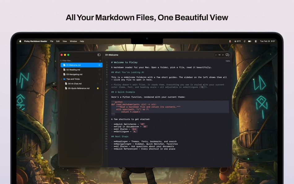 #1. Pixley Markdown Reader (macOS) โดย: Jose Duarte