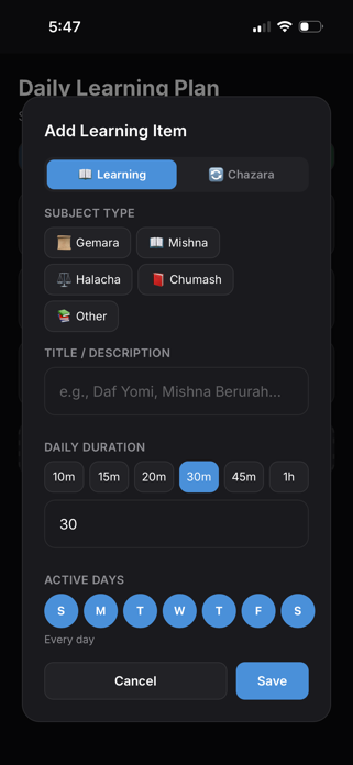 Torah Tracker: Daily Learning Screenshot 1 of 5